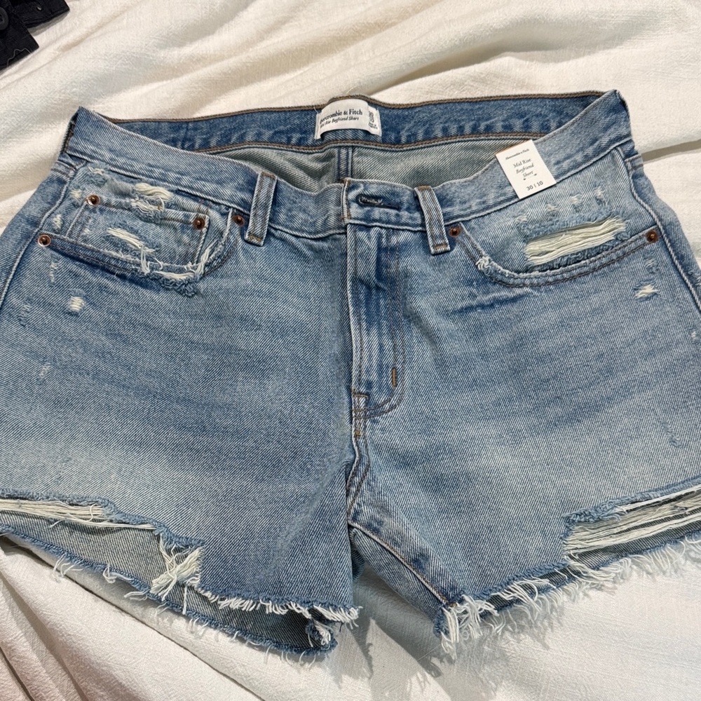 Abercrombie & Fitch Light Blue Ripped Denim Shorts